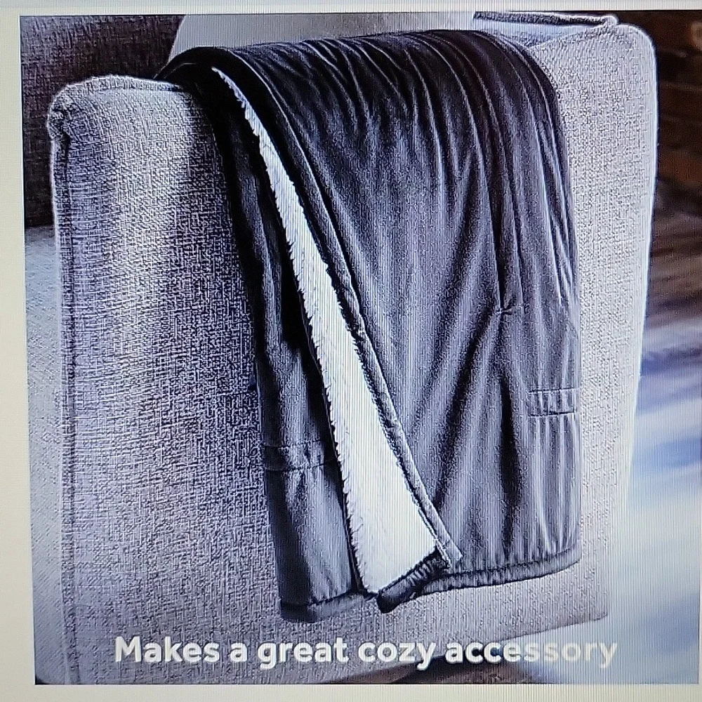 M2 Madison Park gray cream sherpa heated throw 3 settings auto off 50x60…New